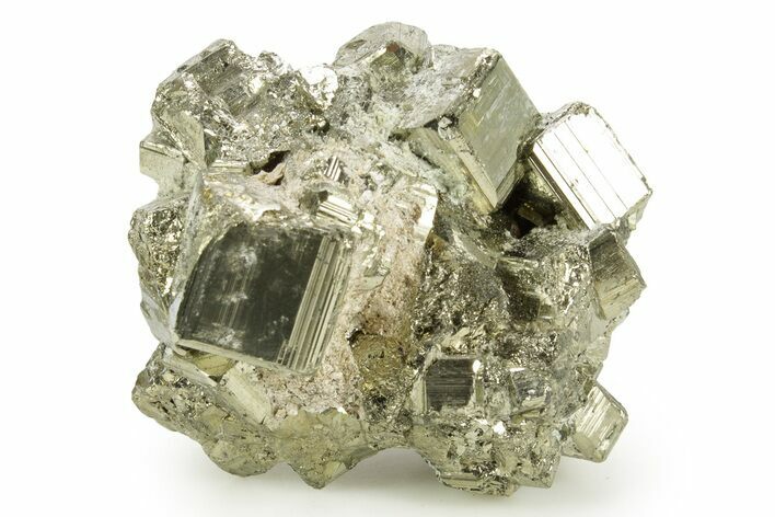 Gleaming Striated Cubic Pyrite Cluster - Peru #375835